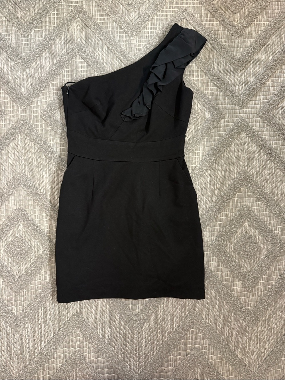 Trina Turk Black One-Shoulder Ruffle Cocktail Dress